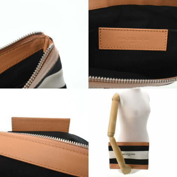 BALENCIAGA Navy Blue Clip White Clutch Bag - Picture 12 of 12